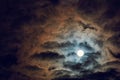 Full moon and cloudy sky, mysterious night atmosphere, fantasy and mysterious moonlight concept, copy space Royalty Free Stock Photo