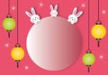 Full moon with cute rabbits and Chinese lantern, Concept for mid autumn festival and greeting card. Royalty Free Stock Photo