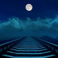 Full moon in dark sky over railroad Royalty Free Stock Photo