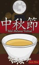 Full Moon and Delicious Cassia Wine Cup for Mid-Autumn Festival, Vector Illustration