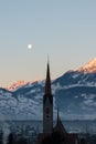 Full moon in the early morning in Schaan in Liechtenstein Royalty Free Stock Photo