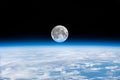 Full moon from the earth blue surface Royalty Free Stock Photo