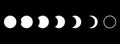 Full moon eclipse concept illustration. Set of moon phases or stages. Total sun eclipse and lunar cycle. Black and white Royalty Free Stock Photo