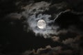 Full Moon In Eerie White Clouds Against A Black Ni