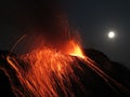 Full moon eruption volcano Stromboli