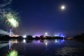 Full Moon, Fireworks and Reflections at the Isle of Wight Festival 2018 Royalty Free Stock Photo