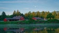 Full Moon And Fog Over Farm Along Mud Bay