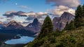 A full moon hangs over Bow Lake and Medicine Bow Peak in Banff N