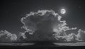 Full Moon Illuminating Dramatic Night Clouds in Monochrome Royalty Free Stock Photo