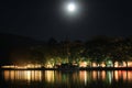 Full moon at lake Pamvotis and Ioannina city Royalty Free Stock Photo