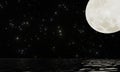 Full moon with many stars and reflection on water dark night sky background Royalty Free Stock Photo