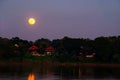 full moon beside the Mekong River Royalty Free Stock Photo