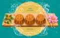 Full moon, mooncakes at mid autumn festival card