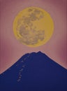 Full moon and Mount Fuji at night