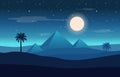 Full Moon Night Egypt Pyramid Desert Arabian Landscape Illustration