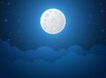 Full moon night icon in flat style. Lunar landscape vector illustration on isolated background. Astrology sign business concept Royalty Free Stock Photo