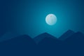 Full moon night with mountain on dark blue sky background. Nature concept. copy space for the text. Royalty Free Stock Photo