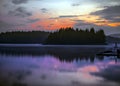 Full moon night mountain lake scene