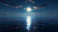 full moon with Night sky and beautiful clouds reflection in sea landscape AI generated Royalty Free Stock Photo