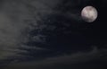 Full moon in night sky with clouds. Royalty Free Stock Photo