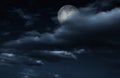 Full moon in night sky with clouds. Royalty Free Stock Photo
