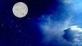 Full Moon Night Sky with clouds beautiful shinning stars beautiful view vector illustration. Royalty Free Stock Photo