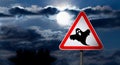 Full Moon in the Night Sky and Halloween Road Sign Royalty Free Stock Photo