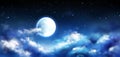 Full moon in night sky with stars and clouds scene Royalty Free Stock Photo