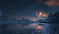 A full moon in the night sky with stunning galaxies behind it Royalty Free Stock Photo