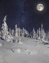 Full moon in night sky in winter mountains Royalty Free Stock Photo