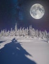 Full moon in night sky in winter mountains Royalty Free Stock Photo