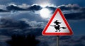 Full Moon in the Night Sky and Witch Road Sign Royalty Free Stock Photo