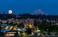 Full Moon Olympia And Mt Rainier Royalty Free Stock Photo