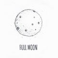 Full moon in outer space with lunar craters. Logo hand drawn vector illustration on white background.