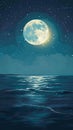 Full moon over calm sea at night Royalty Free Stock Photo