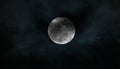 Full moon over dark black sky with clouds at night. Selective focus Royalty Free Stock Photo