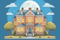 full moon over greek revival building, magazine style illustration