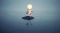 Full moon over the lake. lunar landscape. Generative AI Royalty Free Stock Photo