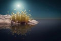 Full moon over the lake. lunar landscape. Generative AI Royalty Free Stock Photo