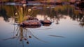 Full moon over the lake. lunar landscape. Generative AI Royalty Free Stock Photo