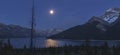 Full Moon over Lake Minnewanka in Banff National Park Royalty Free Stock Photo