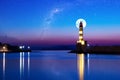 Full moon over Lighthouse of Chania at summer sunse Royalty Free Stock Photo