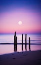 full moon over the ocean at the beach