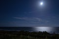 Full Moon Over Ocean on Clear Night Royalty Free Stock Photo