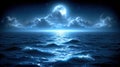 A full moon over the ocean with clouds in the sky, AI Royalty Free Stock Photo