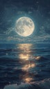 Full moon over the ocean at night Royalty Free Stock Photo