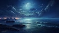 Full Moon Over Ocean Painting Royalty Free Stock Photo