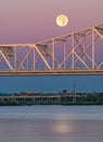 Full moon over the Ohio River and a yellow bridge.