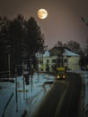 The full moon over provincial town in Central Russia. Royalty Free Stock Photo