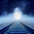 Full moon over railroad in clouds Royalty Free Stock Photo